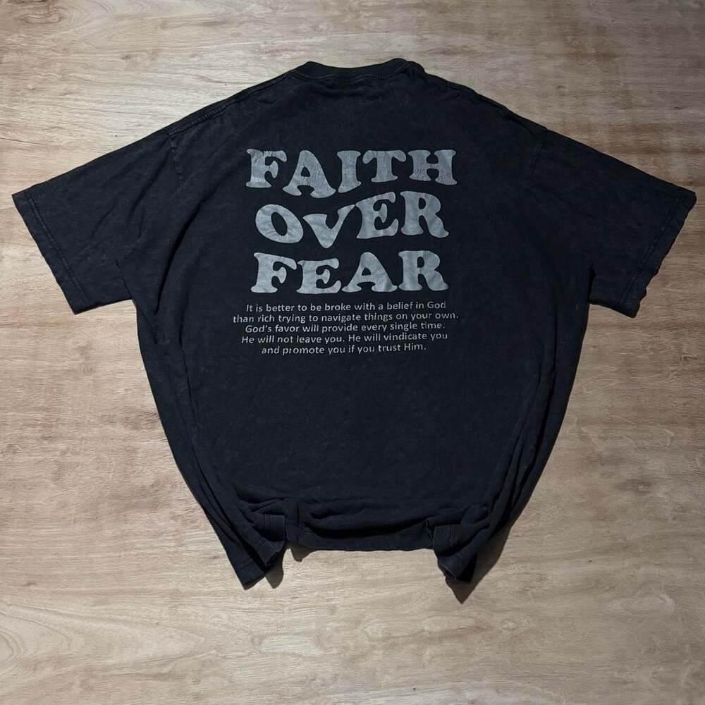 Faith Over Fear Christian Graphic T-Shirt Black XXL Faded Streetwear